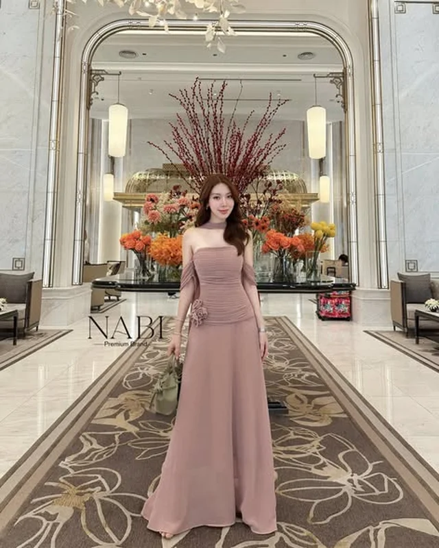 NABI เดรสยาวเกาะอก สีชมพู thumbnail 3