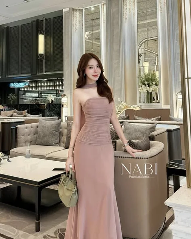 NABI เดรสยาวเกาะอก สีชมพู thumbnail 4