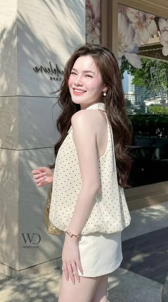 ชุดเซต WINE LAIDA เสื้อคอปีนลายจุด กระโปรงสั้น Size L XL thumbnail 3