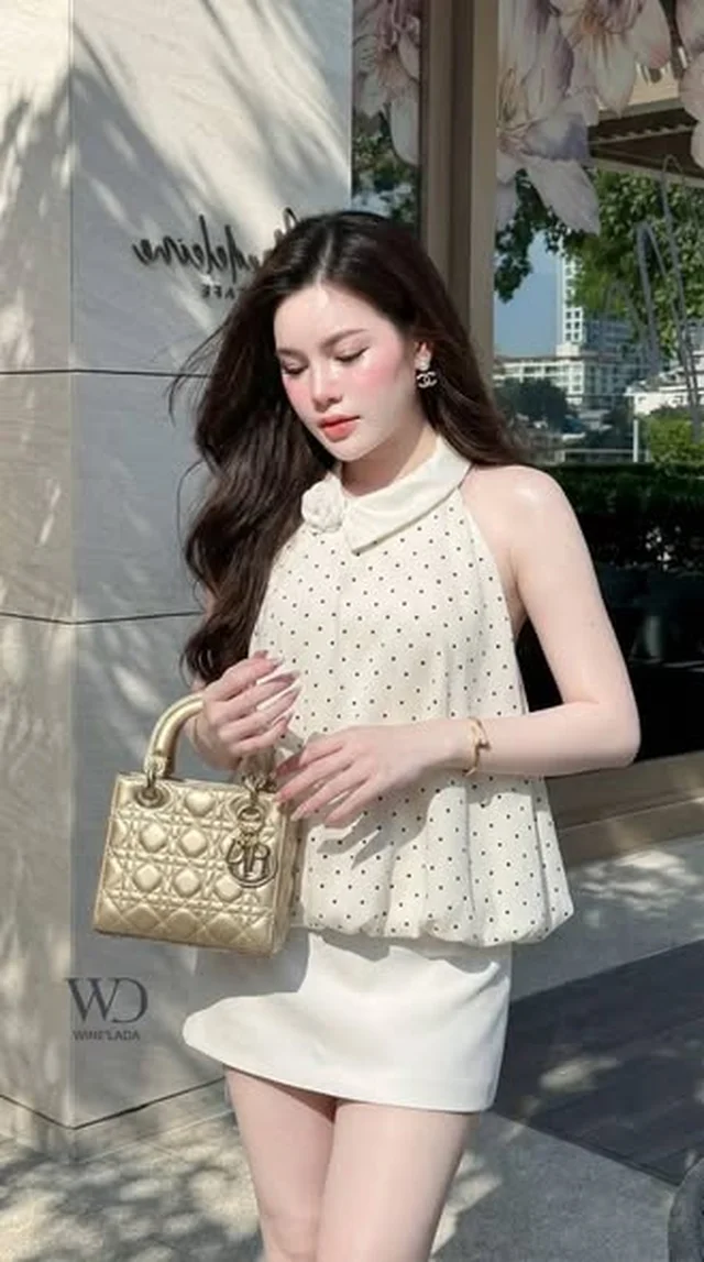 ชุดเซต WINE LAIDA เสื้อคอปีนลายจุด กระโปรงสั้น Size L XL thumbnail 4