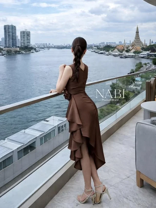 ชุดเดรส NABI สีน้ำตาล เดรสสั้นเฉียง thumbnail 3