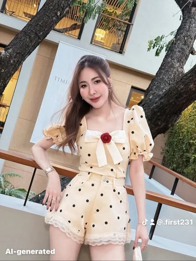 ชุดเซ็ตเสื้อแขนพองและกางเกงขาสั้นลายจุด A PERFECT Size L (alternate)