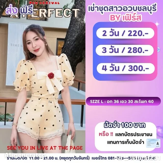 ชุดเซ็ตเสื้อแขนพองและกางเกงขาสั้นลายจุด A PERFECT Size L 1