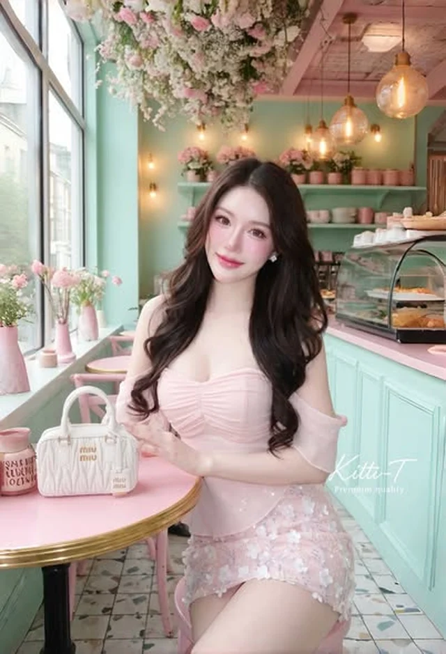 ชุดเซ็ต Kitti T เสื้อระบายไหล่สีชมพูคู่กระโปรงปัก 3D thumbnail 4