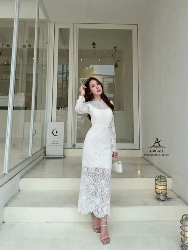 ABIGAIL ชุดเดรสลูกไม้สีขาวแขนยาว Size S M thumbnail 4