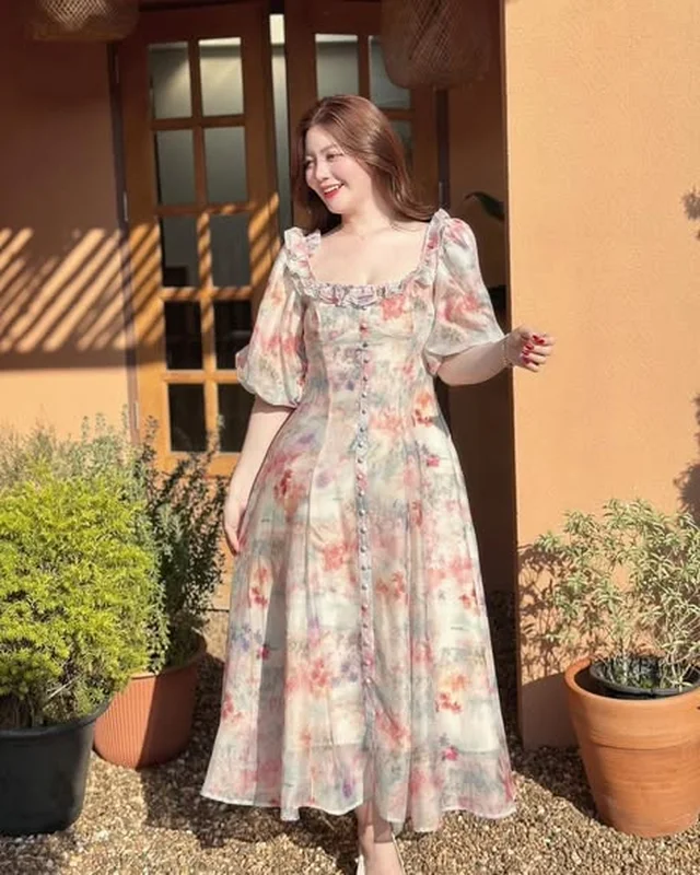 เดรสยาวลายดอกฟีลคุณหนู Size XXL thumbnail 3