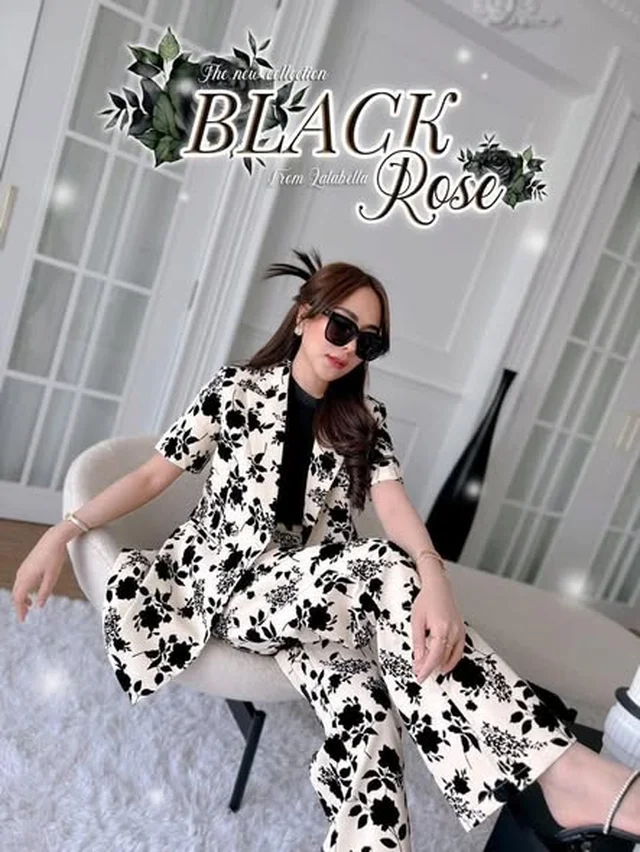 ชุดเซ็ตสูท BLACK Rose ลายดอกขาวดำ Size XL thumbnail 2