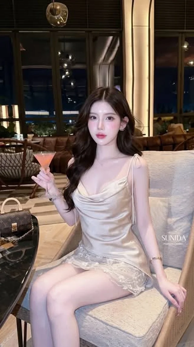 เดรสสั้น SUNIDA ซาตินครีม Size L thumbnail 4
