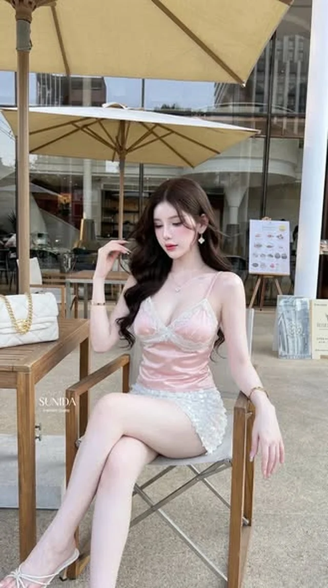 ชุดเซ็ตสายเดี่ยวลูกไม้ชมพู ขาว SUNIDA Size L thumbnail 4