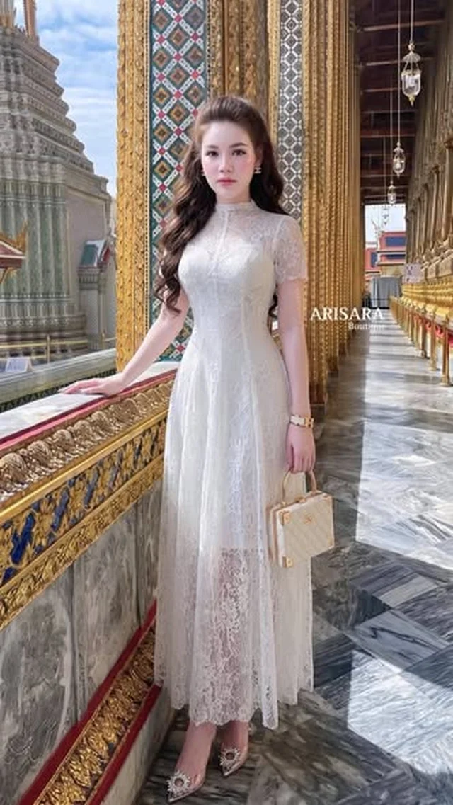 ARISARA Boutique ชุดเดรสลูกไม้ขาวเรียบหรู Size L thumbnail 3