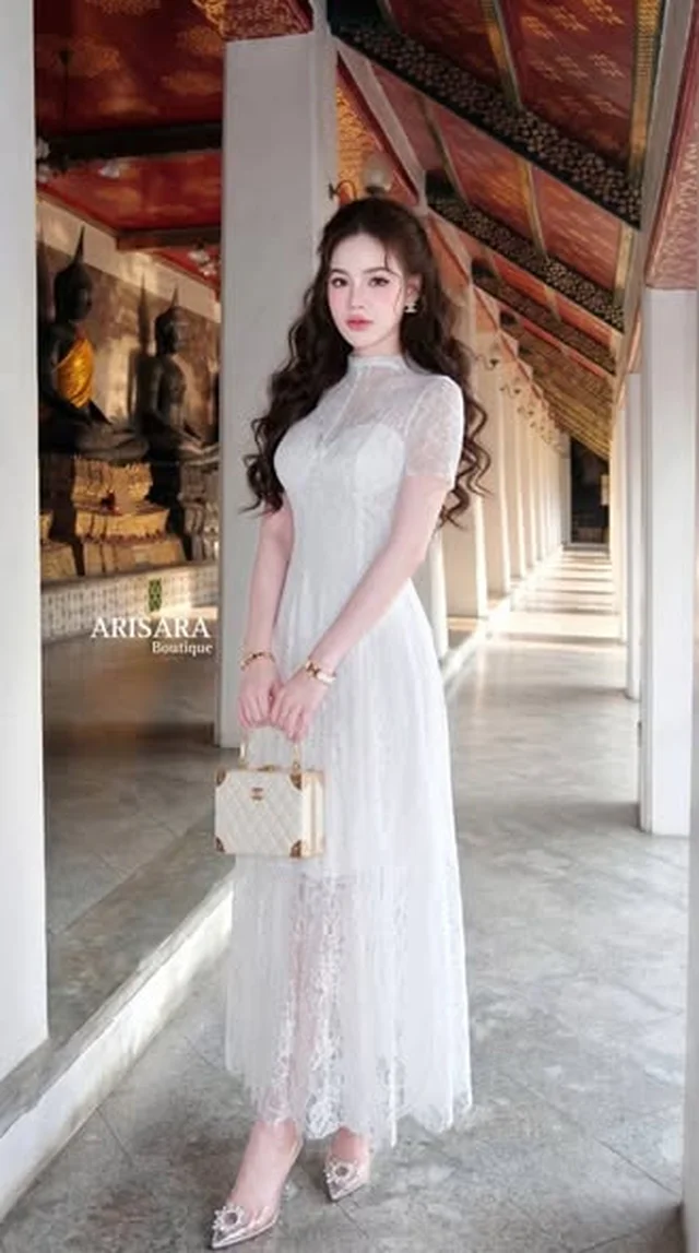 ARISARA Boutique ชุดเดรสลูกไม้ขาวเรียบหรู Size L thumbnail 5