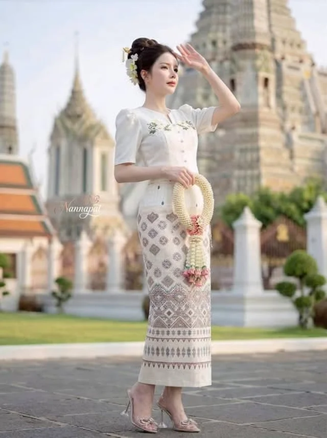 ชุดไทยประยุกต์ Nannapat โทนครีม ขาว thumbnail 5