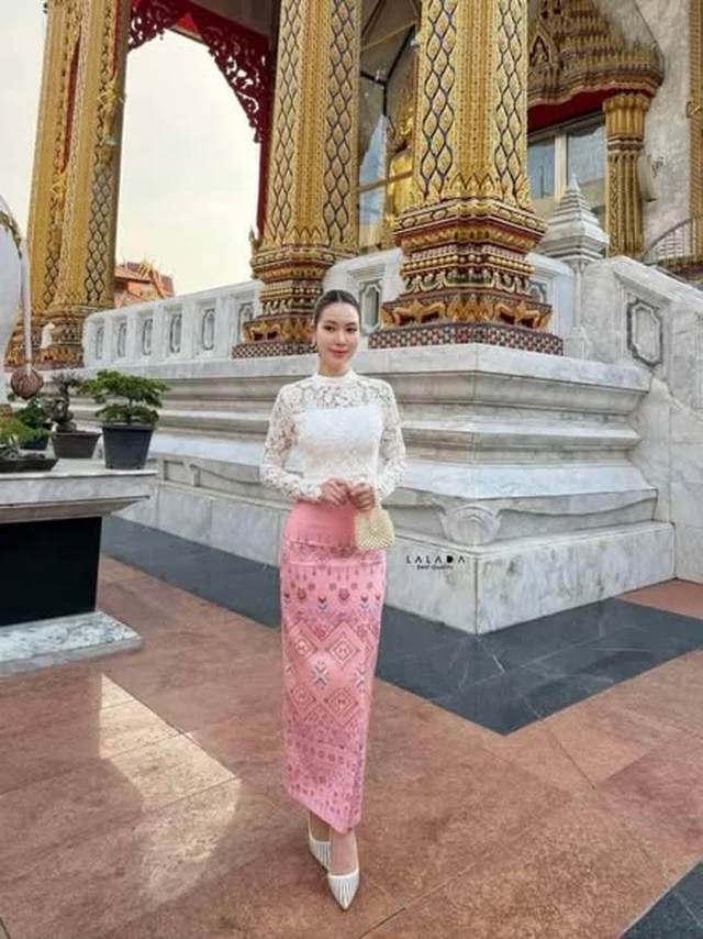 ชุดไทยประยุกต์ Abigail โทนชมพู ขาว เสื้อลูกไม้ thumbnail 5