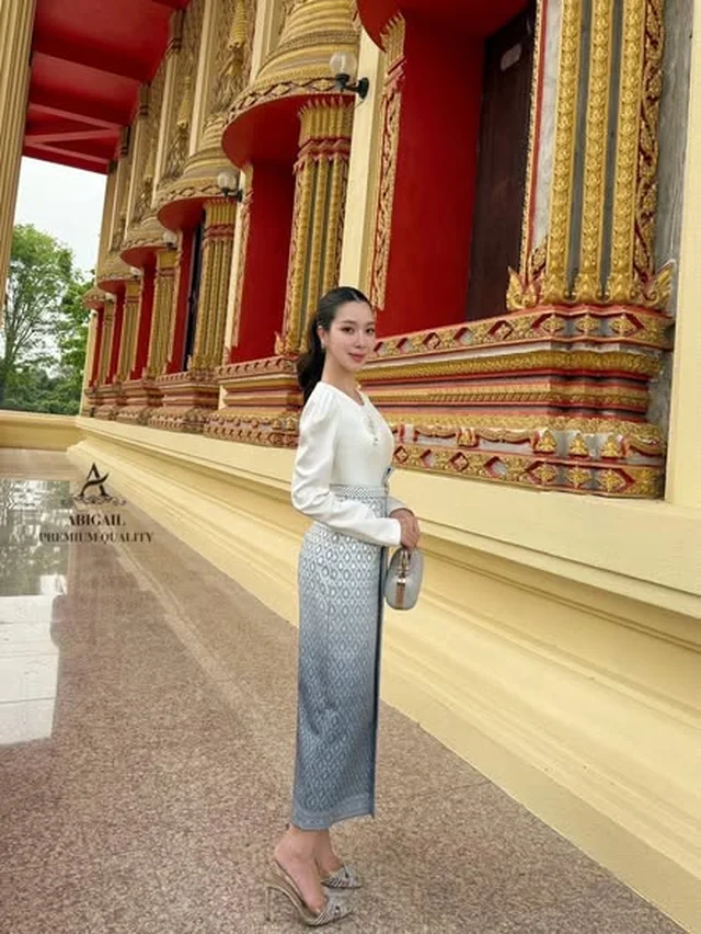 ชุดไทยประยุกต์ Abigail โทนฟ้า ขาว Size S M thumbnail 4