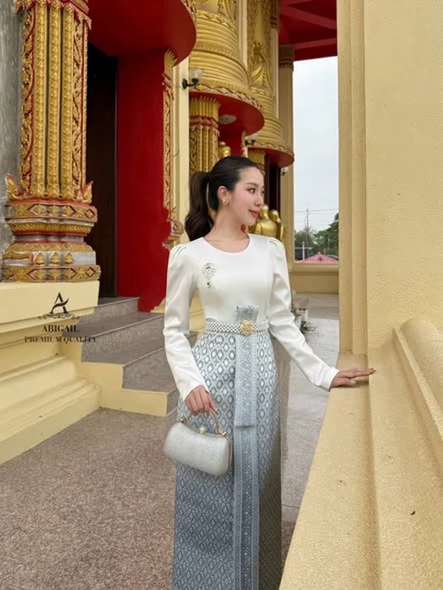 ชุดไทยประยุกต์ Abigail โทนฟ้า ขาว Size S M thumbnail 5