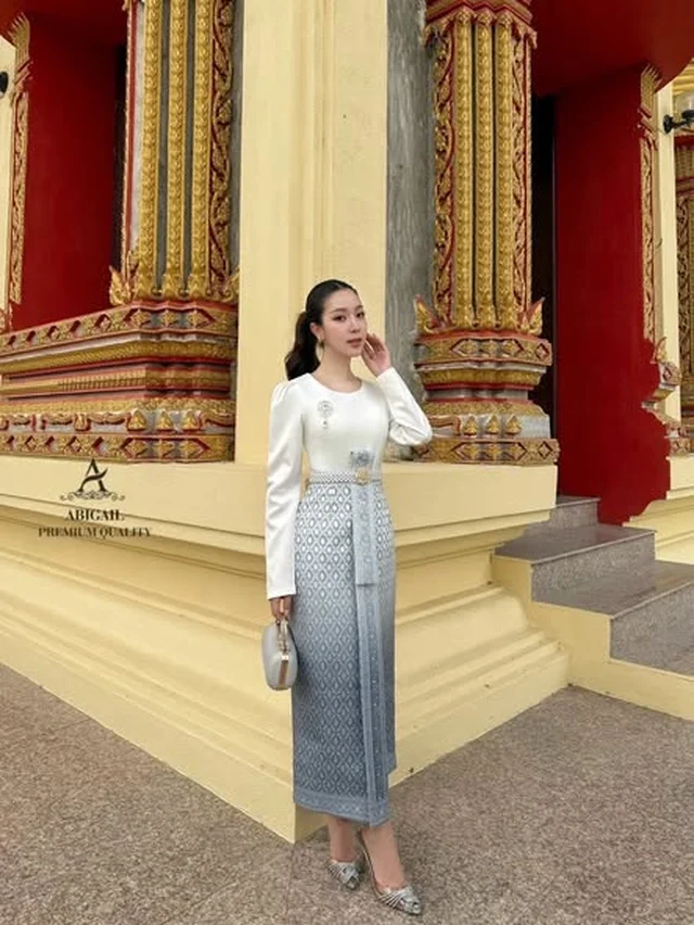 ชุดไทยประยุกต์ Abigail โทนฟ้า ขาว Size S M thumbnail 3