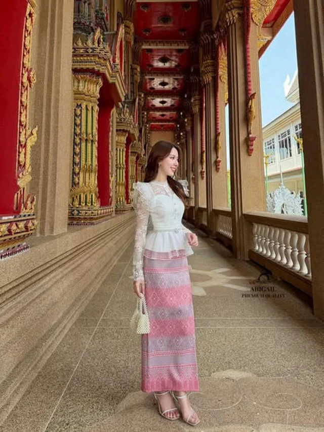 ชุดไทยประยุกต์ Abigail โทนชมพู ขาว Size S M L thumbnail 5