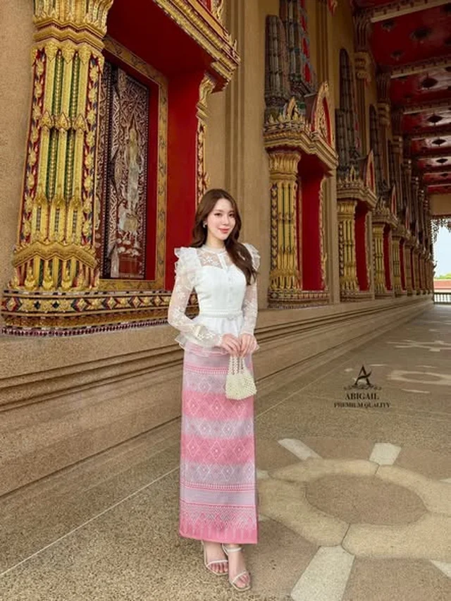 ชุดไทยประยุกต์ Abigail โทนชมพู ขาว Size S M L (alternate)