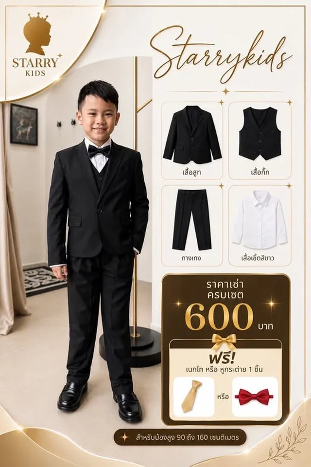 ชุดสูทเด็ก Starrykids สีดำครบเซ็ต 4 ชิ้น