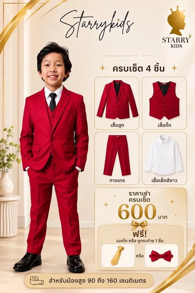 ชุดสูทเด็ก Starrykids สีแดงครบเซ็ต 4 ชิ้น 1