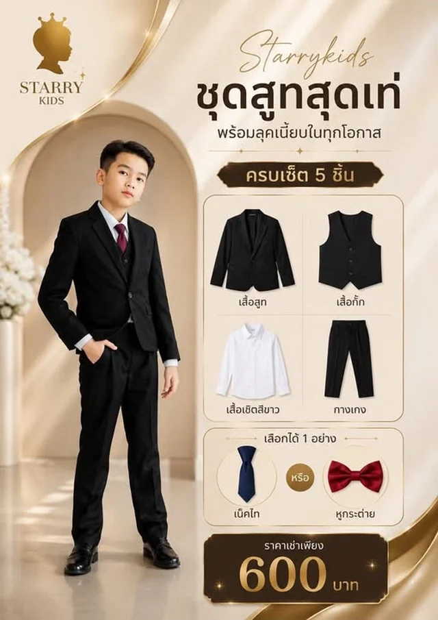ชุดสูทเด็ก Starrykids สีดำครบเซ็ต 5 ชิ้น 1