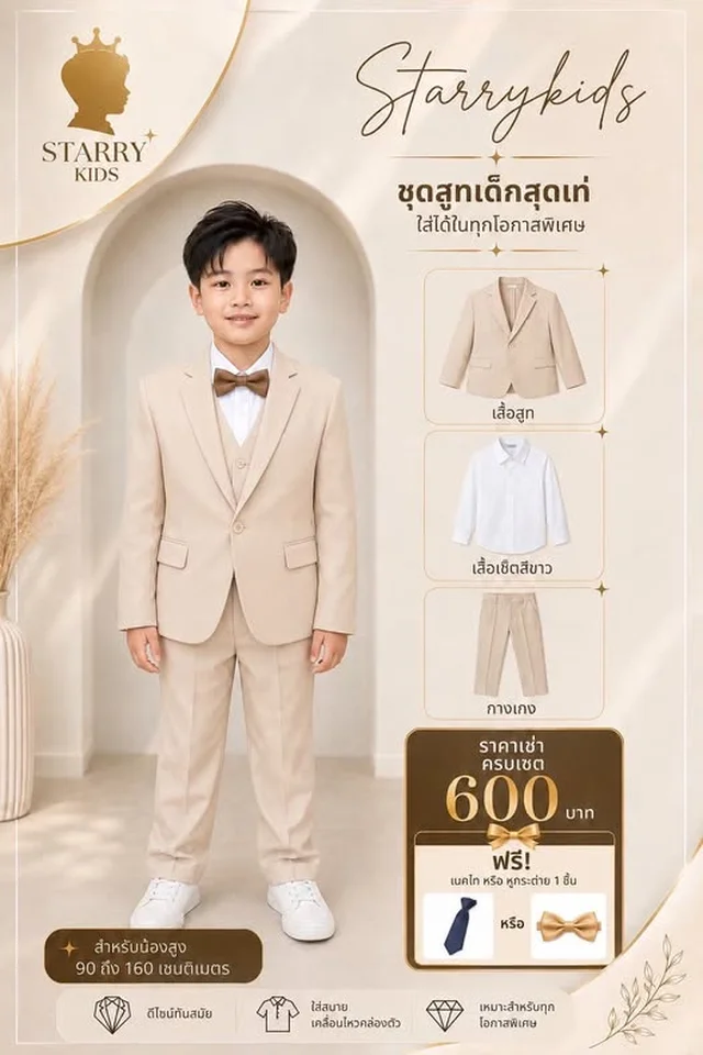 ชุดสูทเด็ก Starrykids สีเบจครีมครบเซ็ต 4 ชิ้น 1