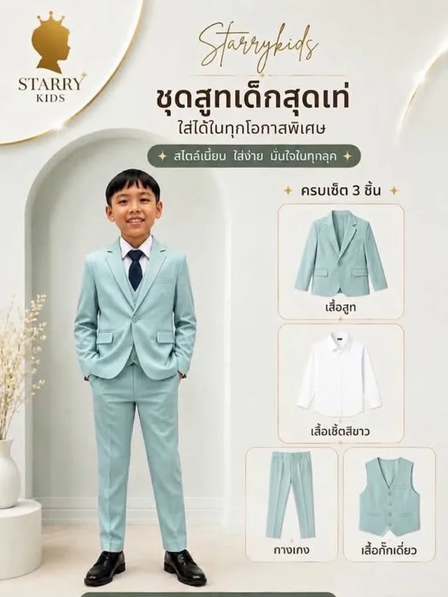 ชุดสูทเด็ก Starrykids สีเขียวมิ้นต์ครบเซ็ต 4 ชิ้น 1