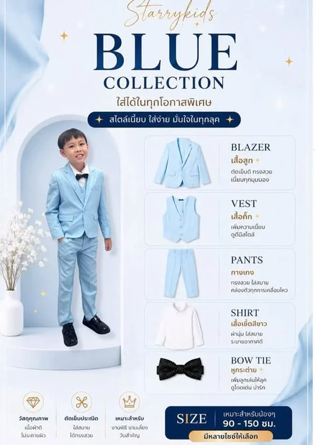 ชุดสูทเด็ก Starrykids สีฟ้าครบเซ็ต 5 ชิ้น 1