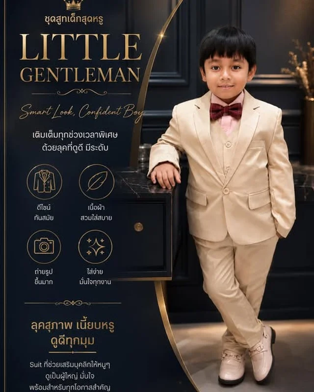 ชุดสูทเด็ก Little Gentleman สีเบจชมพู 1