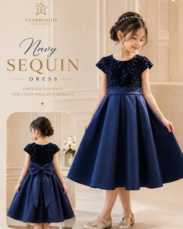 ชุดราตรีเด็ก Navy Sequin Dress