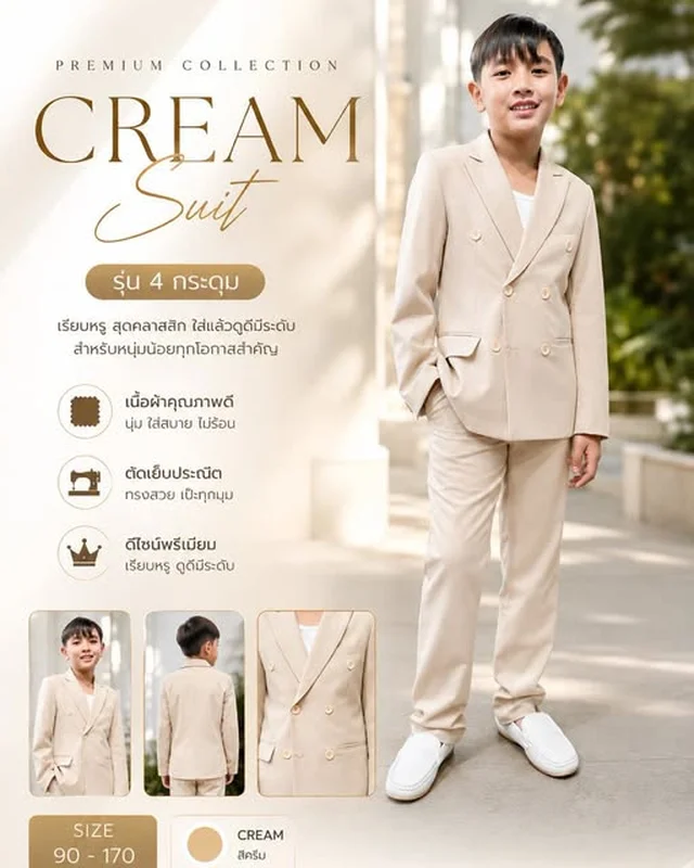 สูทเด็กสีครีม รุ่น 4 กระดุม