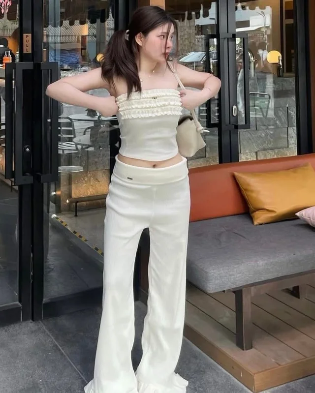 Unigam Ruffled Strapless Top Wide Leg Pants Set Size SM thumbnail 3