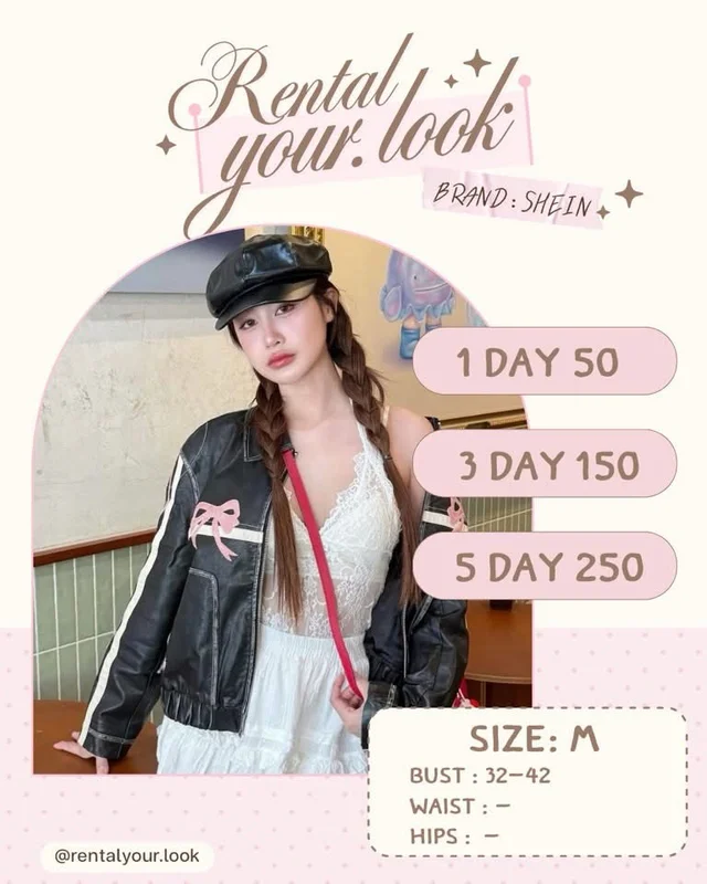 Shein Black Leather Look Jacket White Pink Stripes Size M thumbnail 1