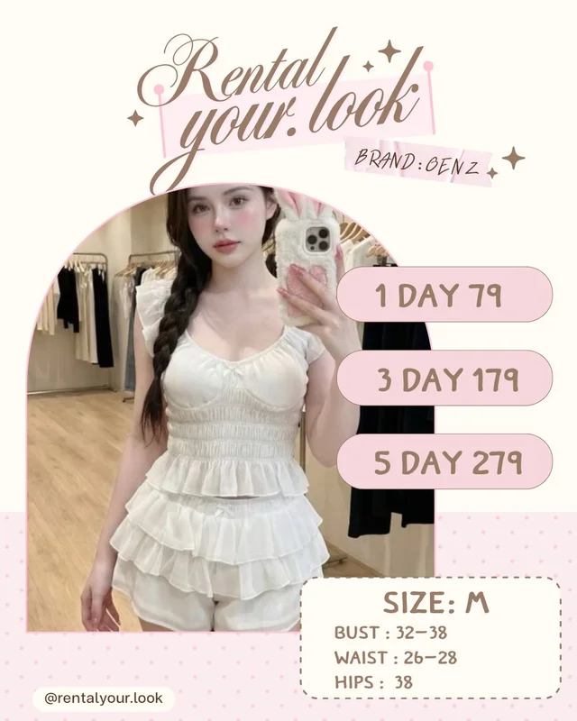 White Ruffled Crop Top Shorts Set Size M thumbnail 1