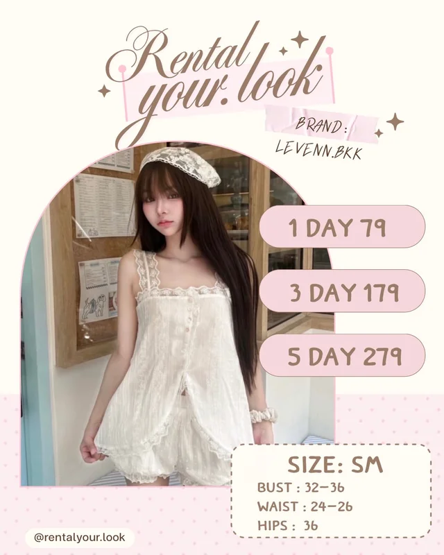 White Lace Camisole Shorts Set LEVENNBKK Size SM 1