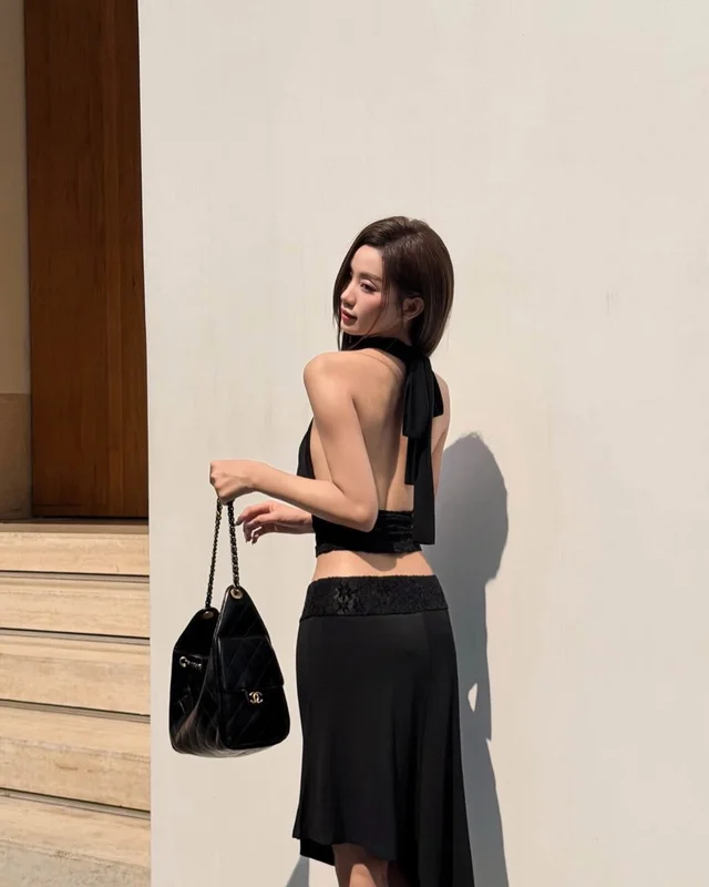 KAIKAA Black Halter Neck Top and Skirt Set Size SM (alternate)