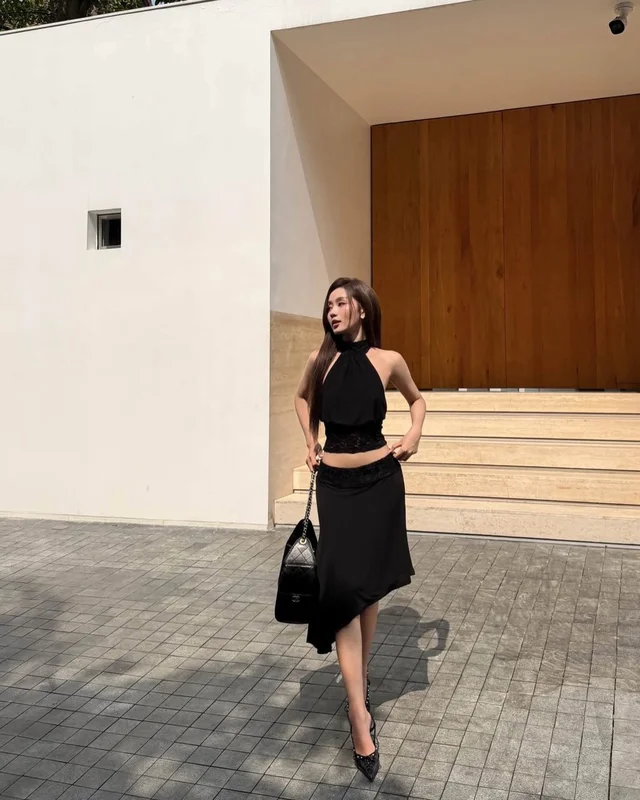 KAIKAA Black Halter Neck Top and Skirt Set Size SM thumbnail 3