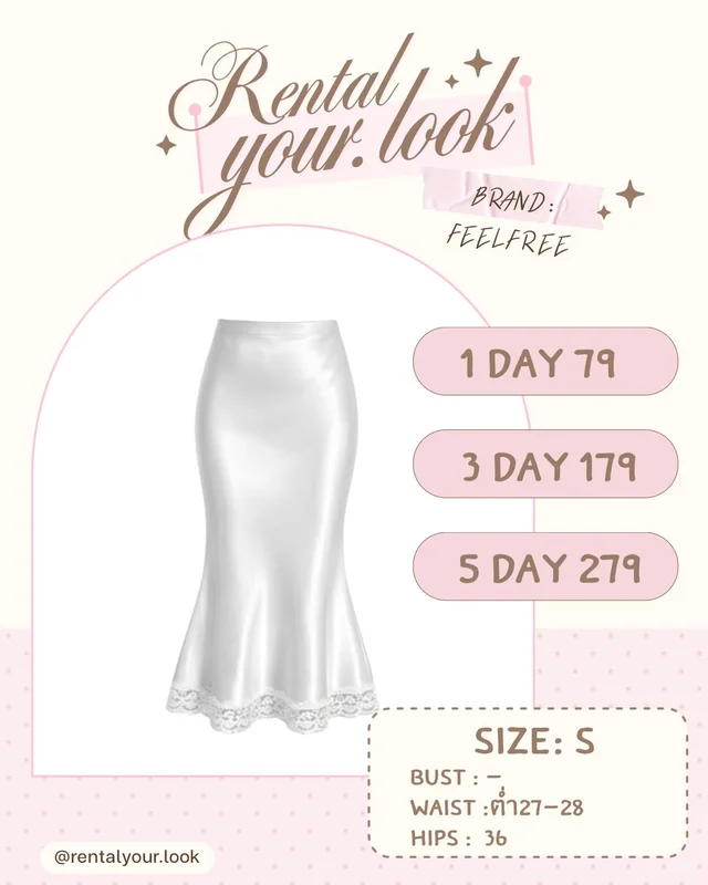FEELFREE White Satin Lace Long Skirt S Size thumbnail 1