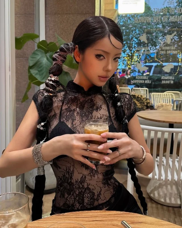 FOXI Black Lace Cheongsam Top Mermaid Skirt SM Size thumbnail 5