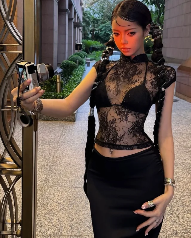 FOXI Black Lace Cheongsam Top Mermaid Skirt SM Size thumbnail 7