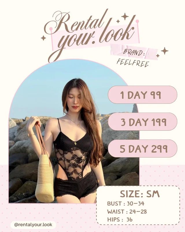Feelfree Black Lace Camisole Bodysuit Shorts Set Size SM