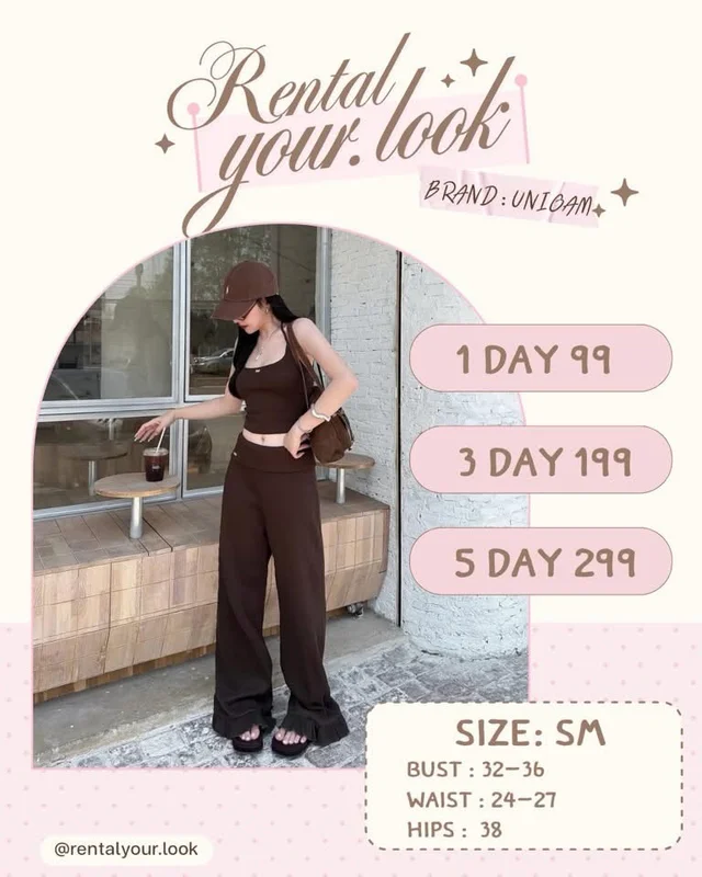 Unigam Brown Ribbed Crop Top Pants Set Size SM