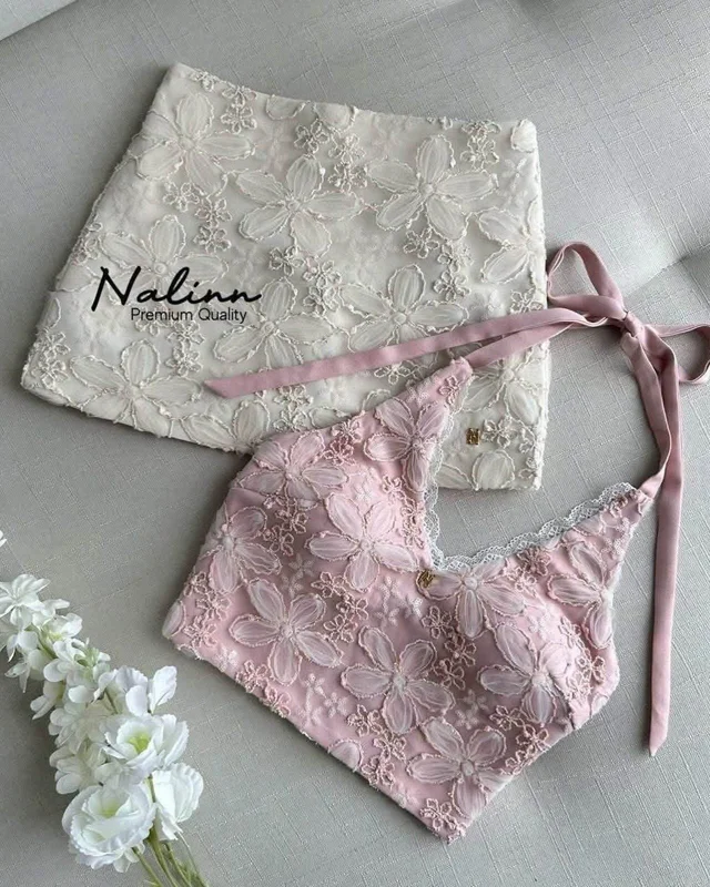Nalinn Pink Lace Crop Top and Skirt Set Size SM thumbnail 4