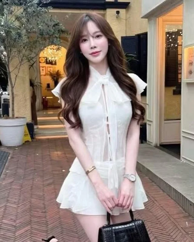 ROSE White Sheer Tied Blouse Skirt Set Size SM thumbnail 4