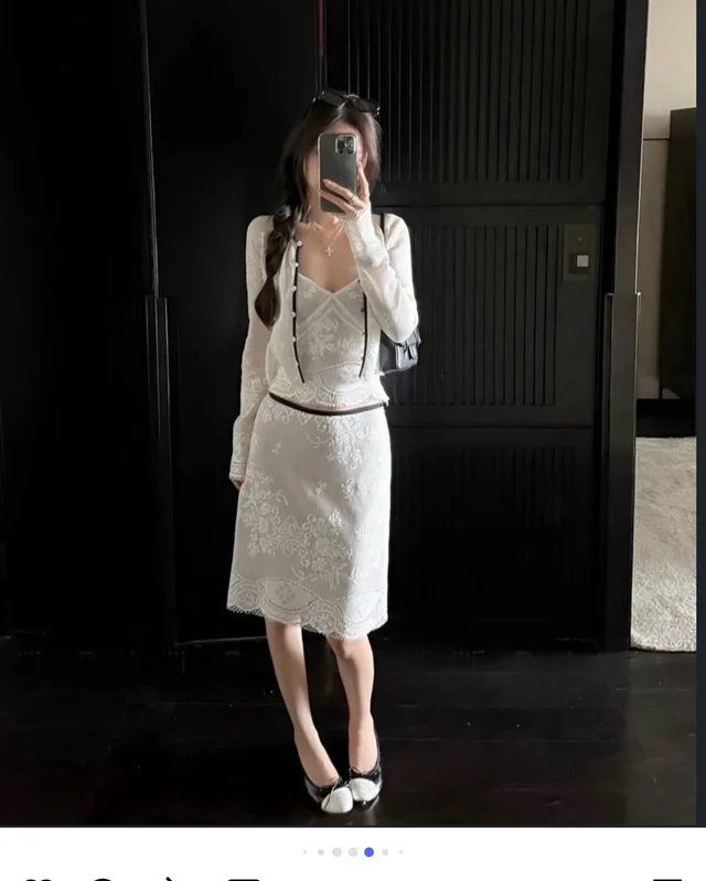 White Lace Top Skirt Set YJIA Size SM thumbnail 5