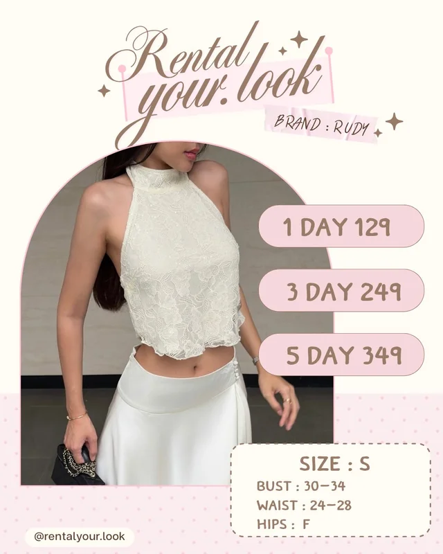 RUDY White Lace Halter Neck Top Size S
