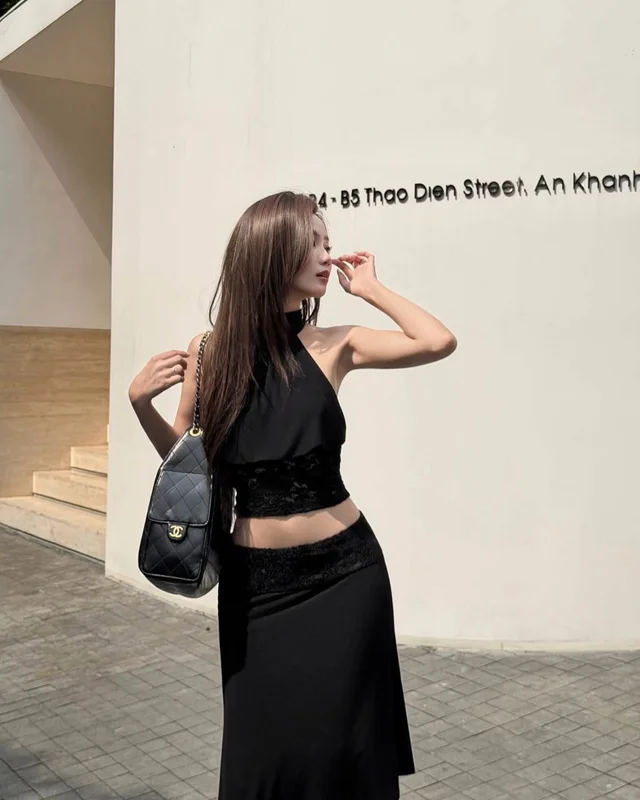 KAIKAA Black Halter Neck Top and Skirt Set Size SM (alternate)