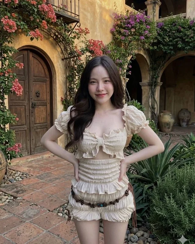 Suwimol Ruffled Crop Top Shorts Set S thumbnail 2
