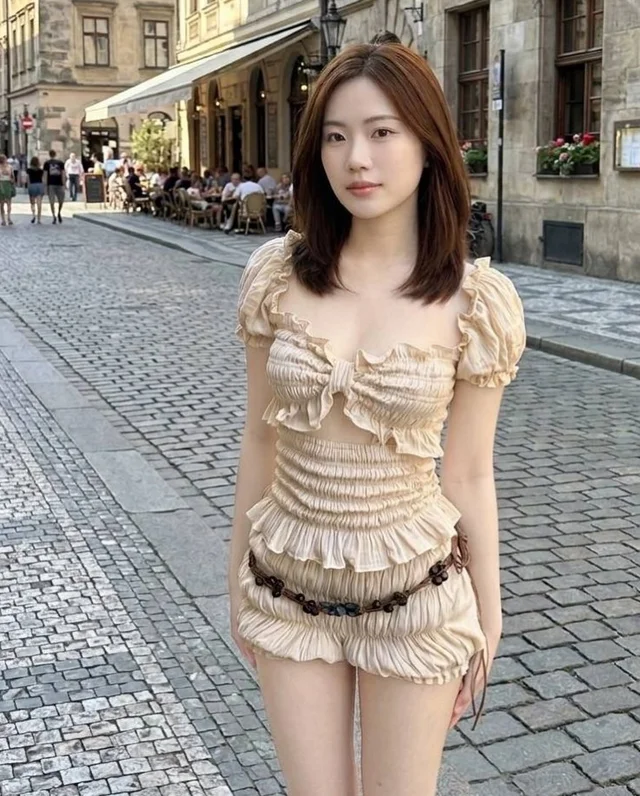 Suwimol Ruffled Crop Top Shorts Set S thumbnail 4