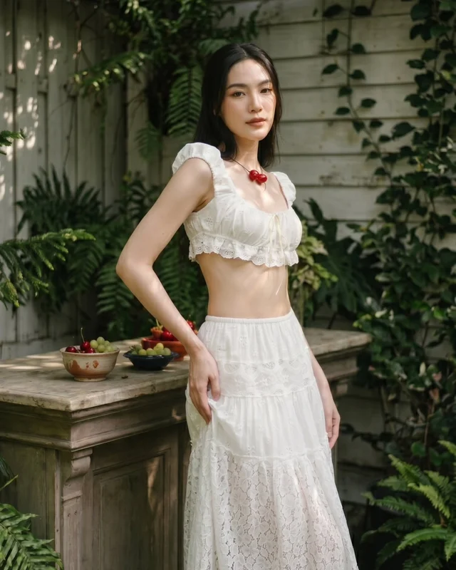 Nary Studio White Lace Two Piece Set Skirt Long Free Size (alternate)